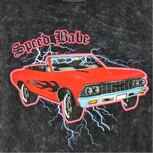Speed Babe Car Graphic Tee Men’s Large Black Acid Wash 100% Cotton Vintage Style